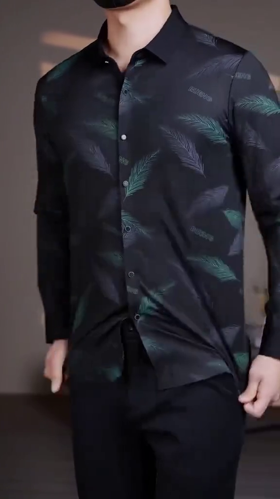 Men's Business Casual Printed Long-Sleeved Shirt