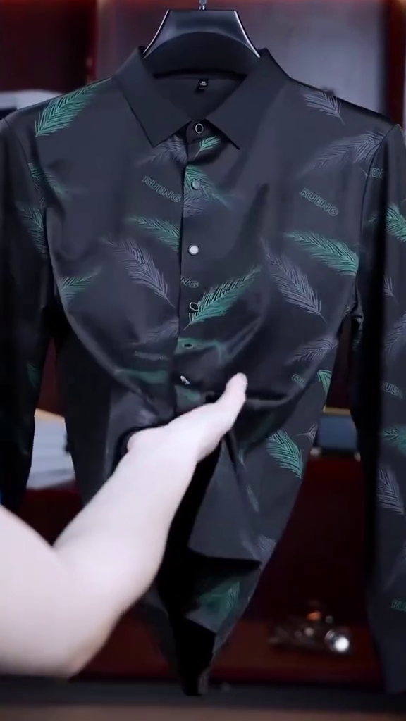 Men's Business Casual Printed Long-Sleeved Shirt