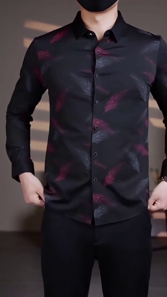 Men's Business Casual Printed Long-Sleeved Shirt