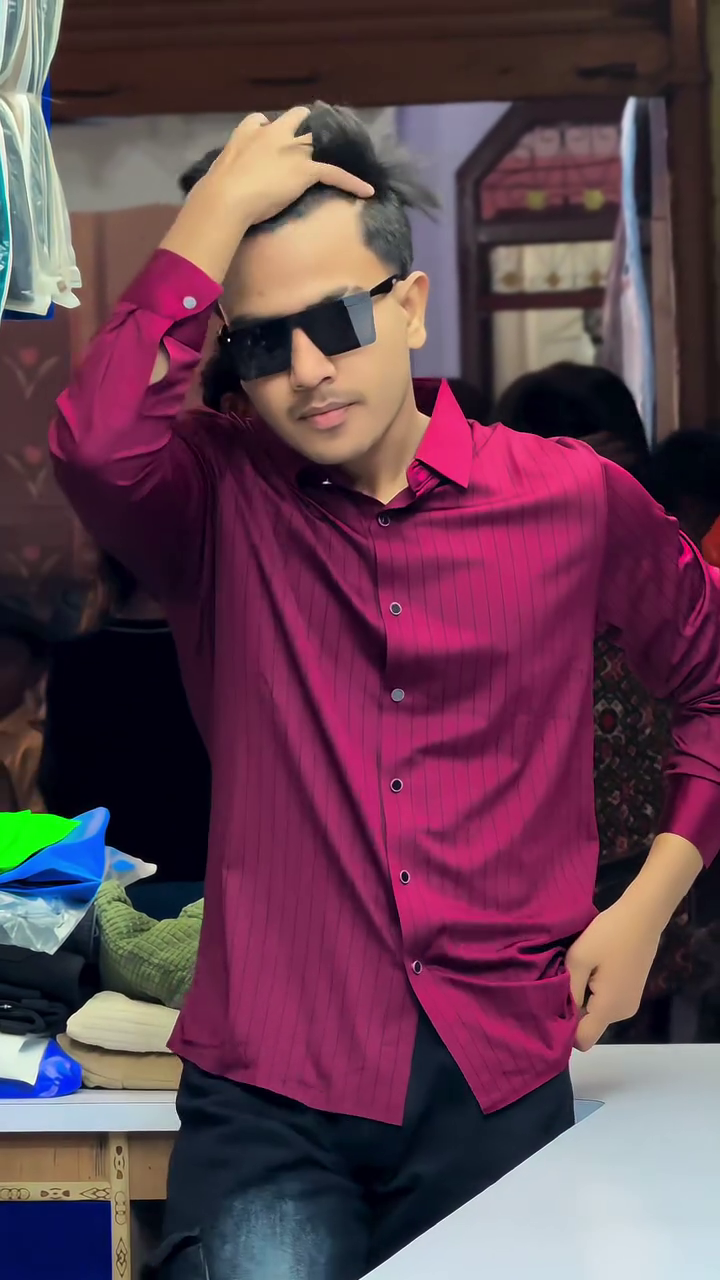Burgundy Slim Fit Self-Stripes Shirts