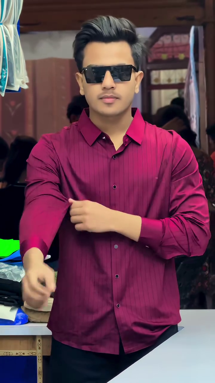 Burgundy Slim Fit Self-Stripes Shirts
