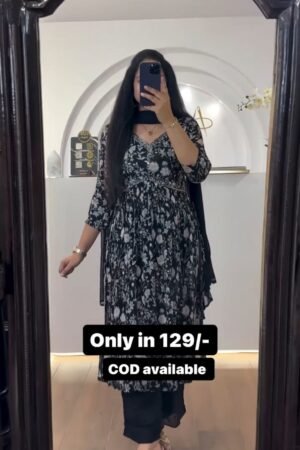 Black Color Floral Print Suit Set