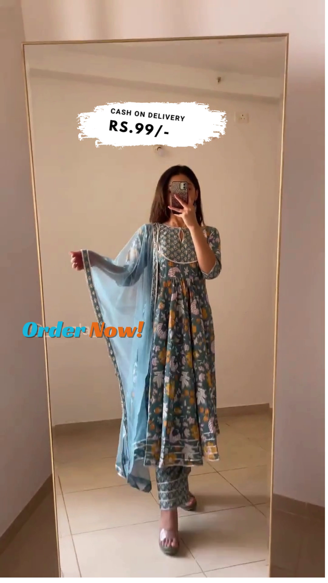 Grey Yoke Design Cotton Anarkali Kurta With Trousers & Dupatta