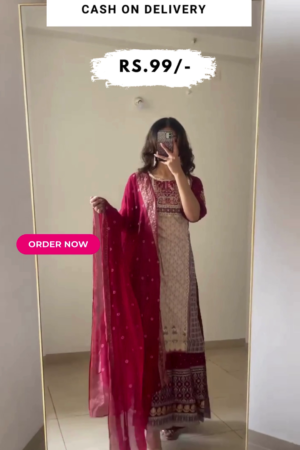 White Embroidered kurta with Red Culottes and Dupatta