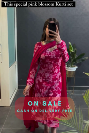 We Women Express Pink Colour Floral Printed Alia Cut Kurti Paired with Pant and Dupatta
