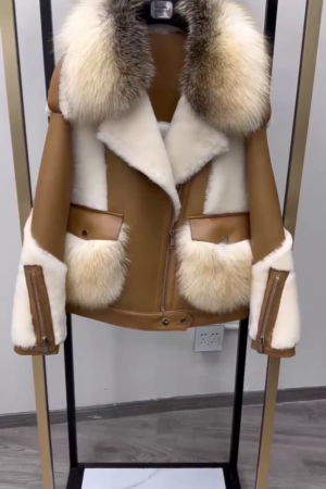 Winter Jacket Women Real Fur Coat Natural Fox Fur Collar Merino Sheep Fur Genuine Leather Thick Warm Outerwear