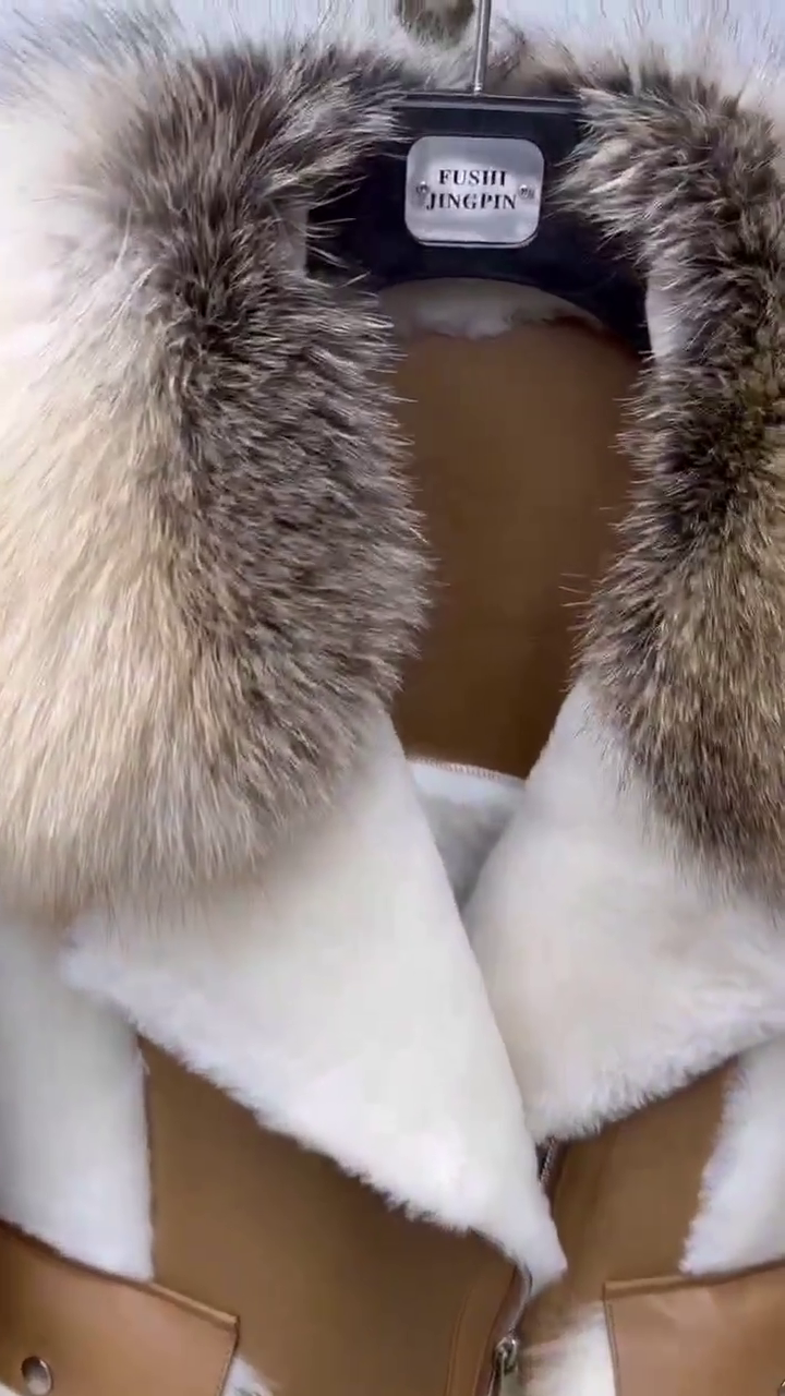 Winter Jacket Women Real Fur Coat Natural Fox Fur Collar Merino Sheep Fur Genuine Leather Thick Warm Outerwear - Image 2