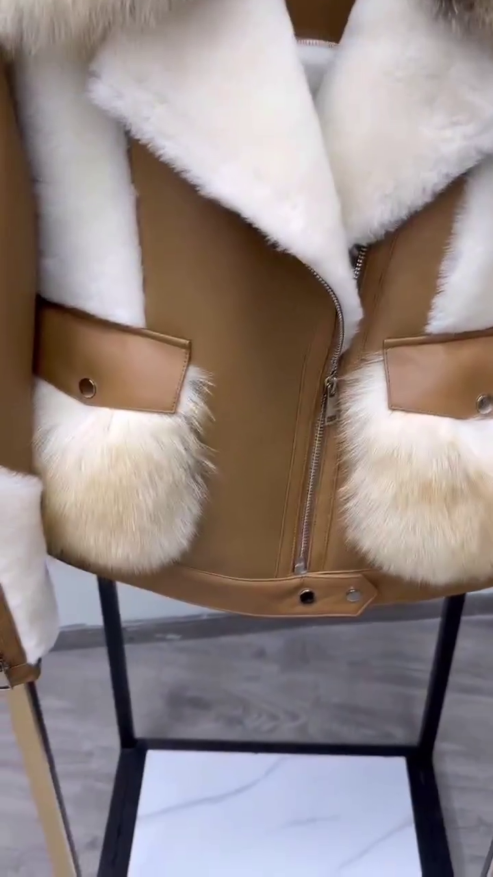 Winter Jacket Women Real Fur Coat Natural Fox Fur Collar Merino Sheep Fur Genuine Leather Thick Warm Outerwear - Image 5