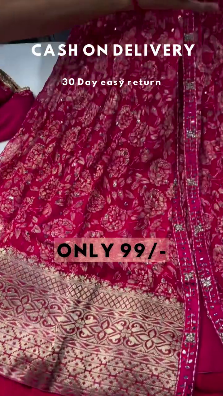 Clover Candy Pink Embroidered Kurti with Sharara and Organza Dupatta (Set of 3) - Image 4