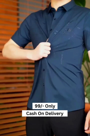 Men Blue Regular Fit Solid Half Sleeves Formal Shirt