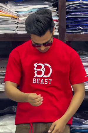 Beast Mode Red Round Neck Cotton Half Sleeved Men's T-Shirt with Printed Graphics