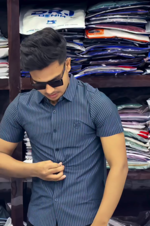 Slim Fit Opaque Vertical Striped Cotton Formal Shirt