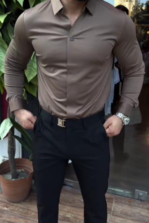 Men Premium Slim Fit Solid Spread Collar Satin Casual Shirt