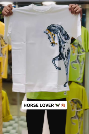 Animated Blue and White Horse Print Graphic T-Shirt for Men