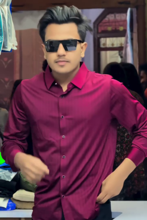 Burgundy Slim Fit Self-Stripes Shirts