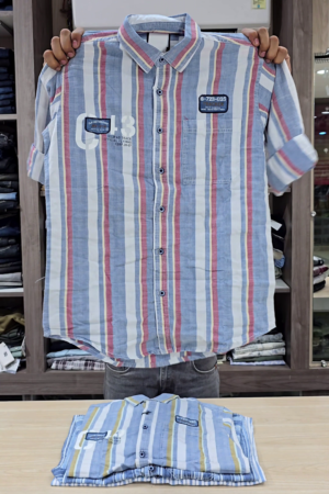 Denim Striped Straight Check Shirts for Men