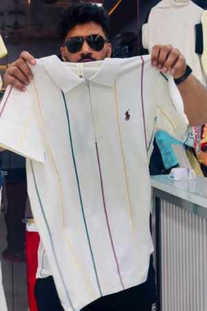 Men Striped Polo Collar Cotton Slim Fit T-shirt