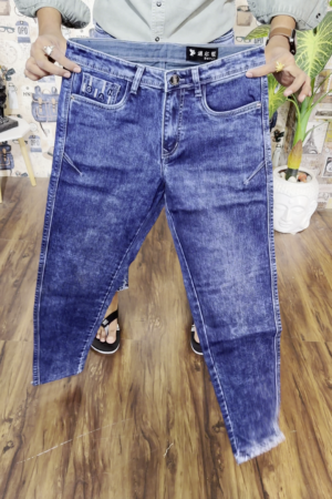 Men Blue Skinny Fit Heavy Fade Stretchable Ankle Length Jeans