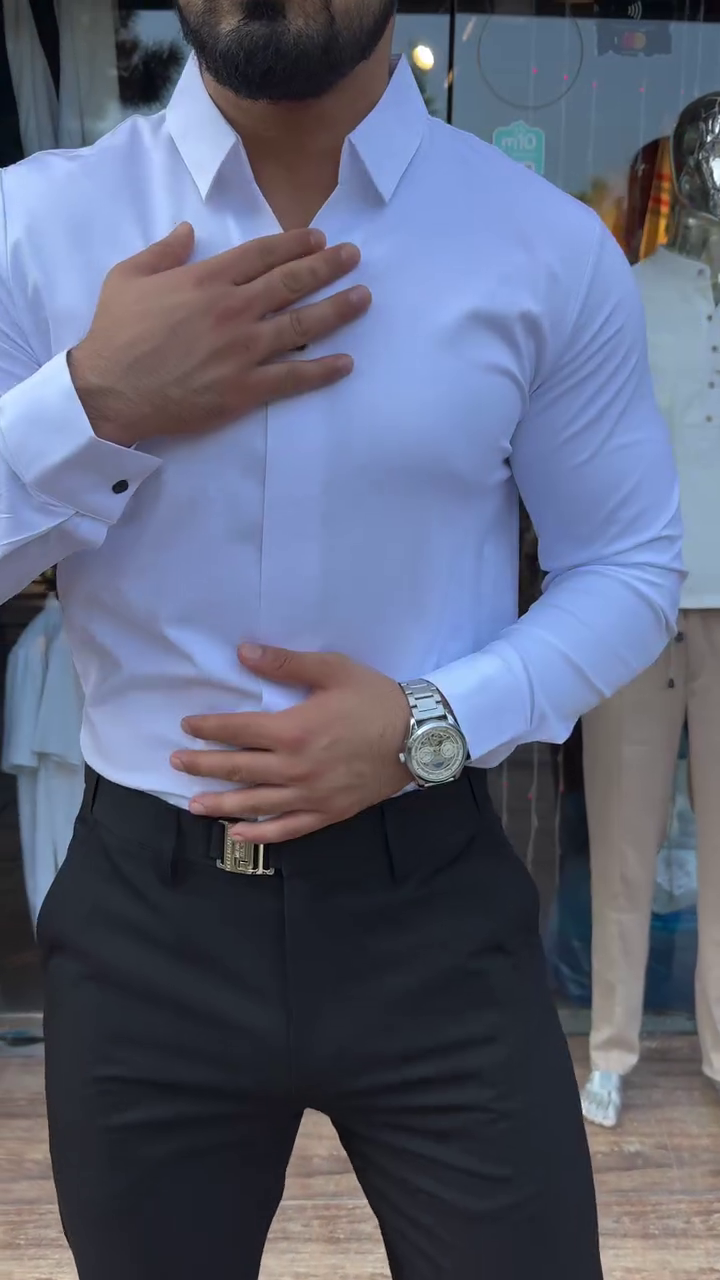 Men Solid Spread Collar Satin Formal Shirt - Image 2
