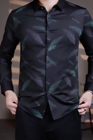 Men's Business Casual Printed Long-Sleeved Shirt