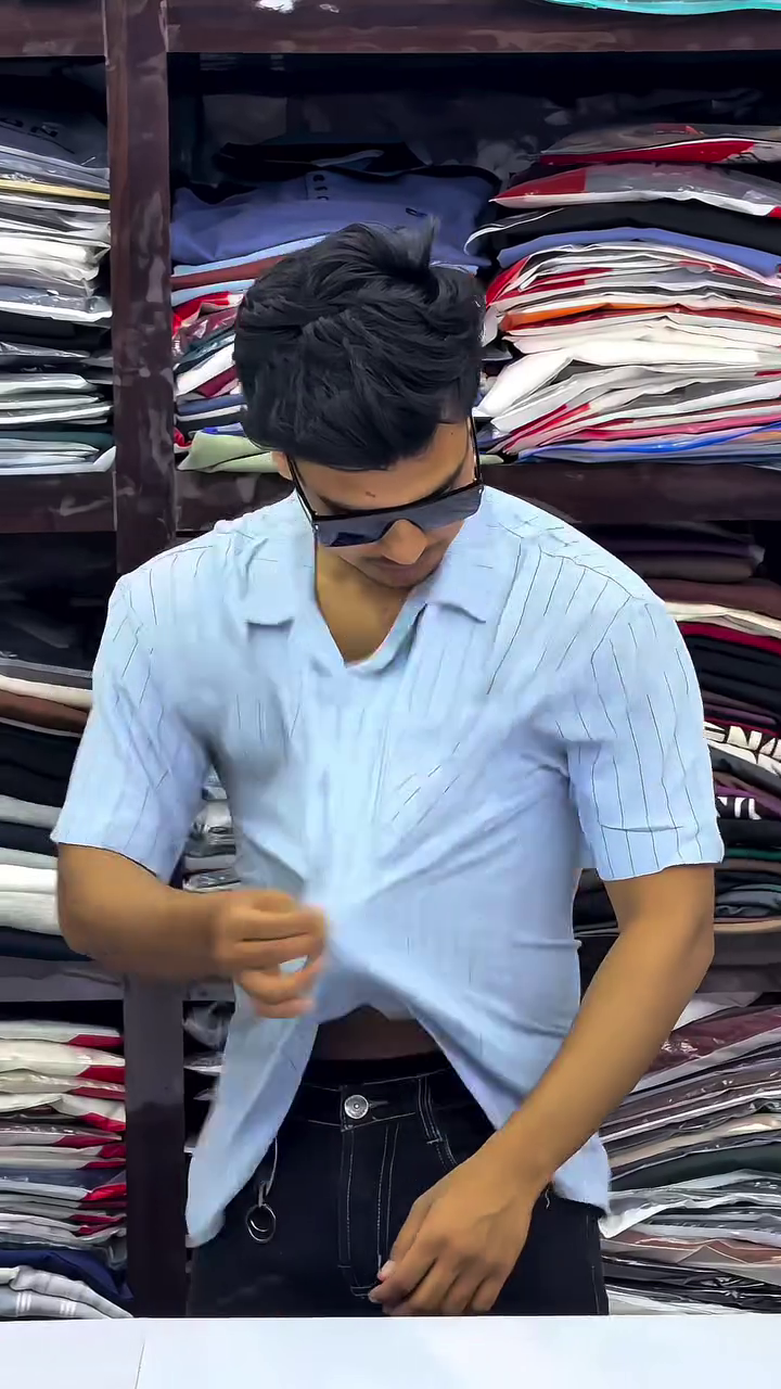 Men Cuban Collar Vertical Striped Relaxed Fit Casual Shirt - Image 9