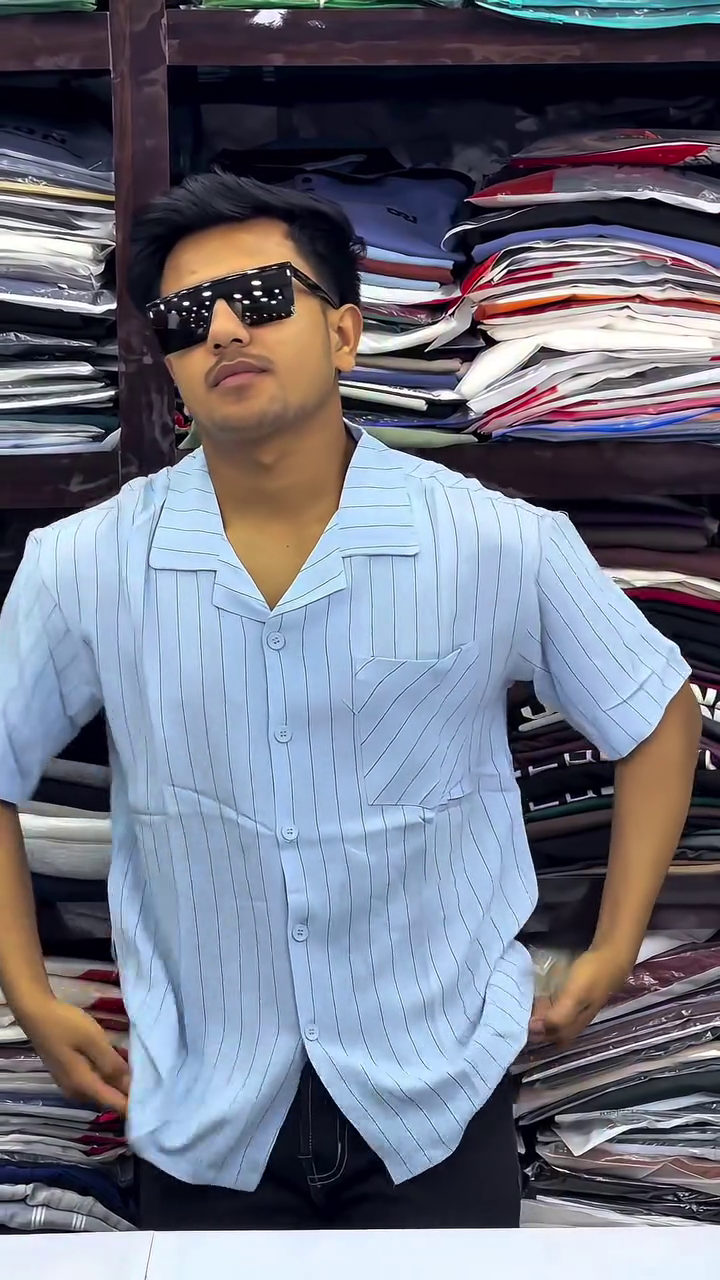 Men Cuban Collar Vertical Striped Relaxed Fit Casual Shirt - Image 8