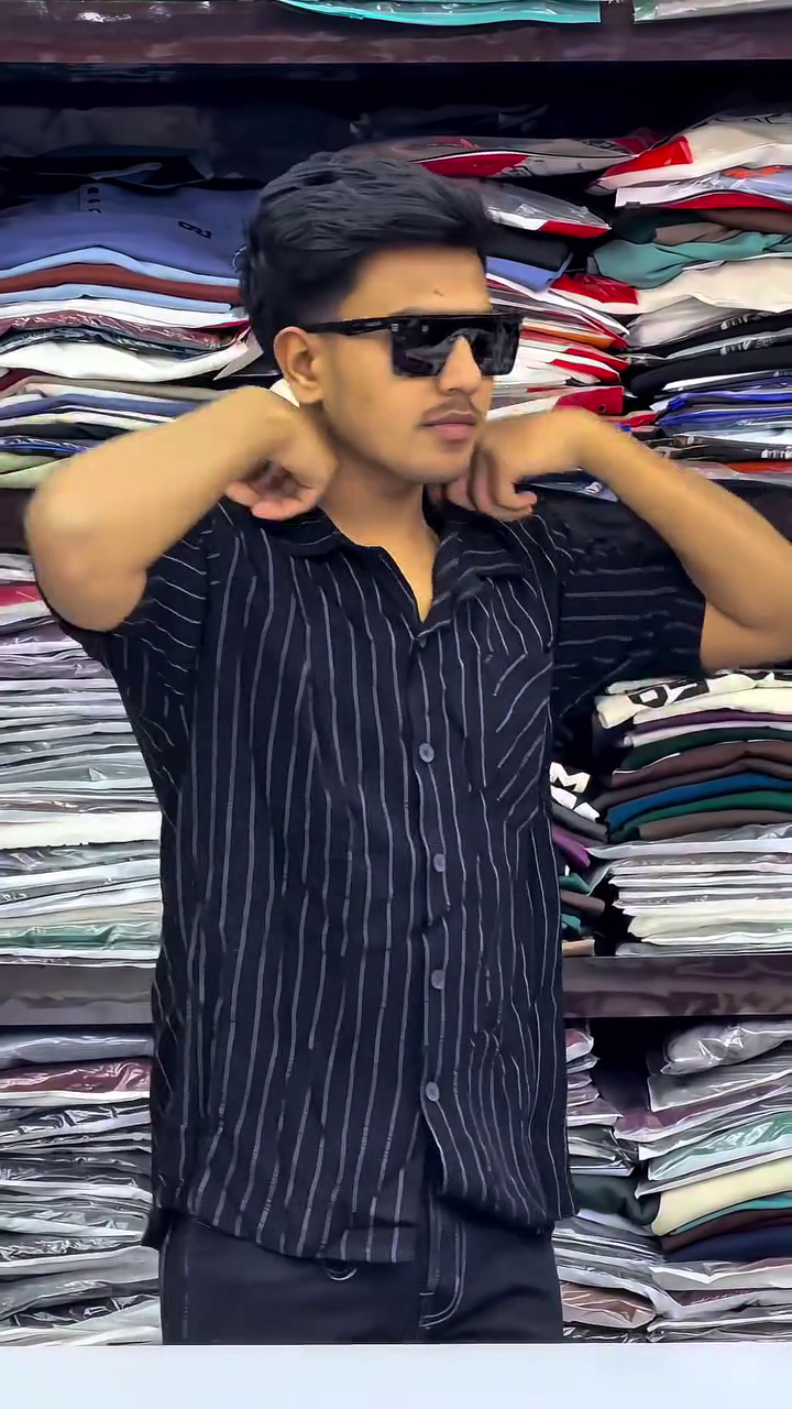 Men Cuban Collar Vertical Striped Relaxed Fit Casual Shirt - Image 7