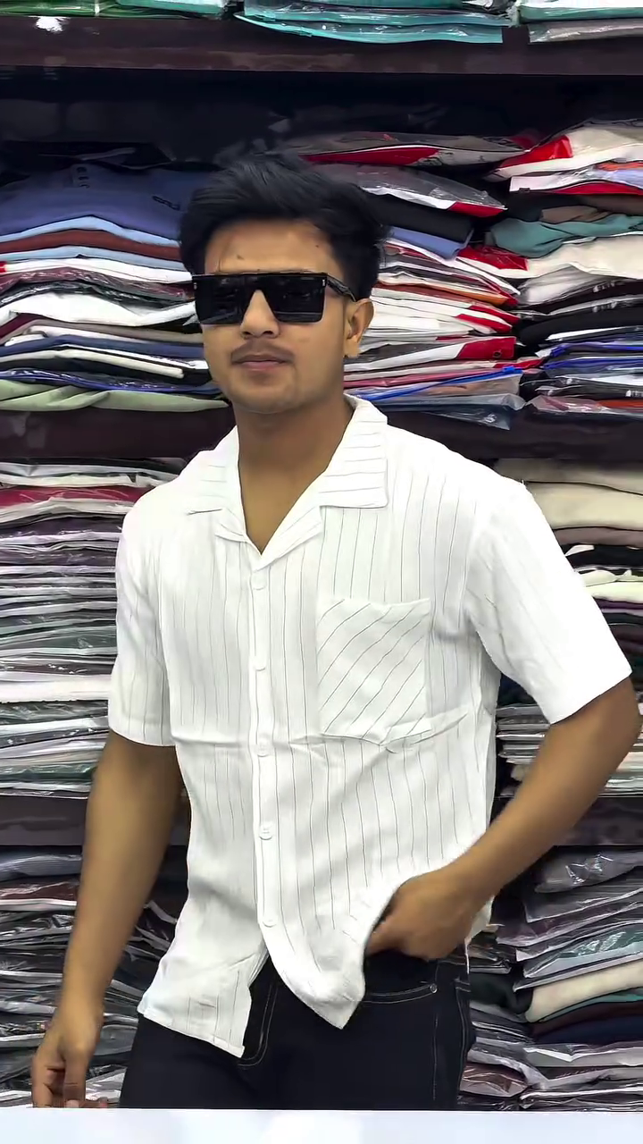 Men Cuban Collar Vertical Striped Relaxed Fit Casual Shirt - Image 3