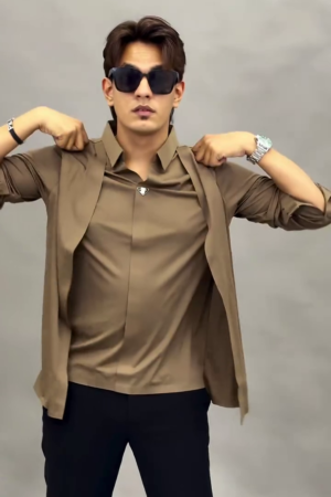 Classic Self Design Spread Collar Casual Shirt