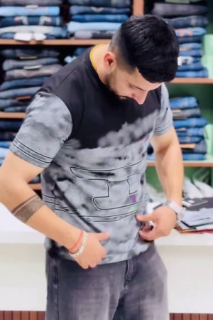 Men Abstract Printed Neck Cotton Oversized Tshirt