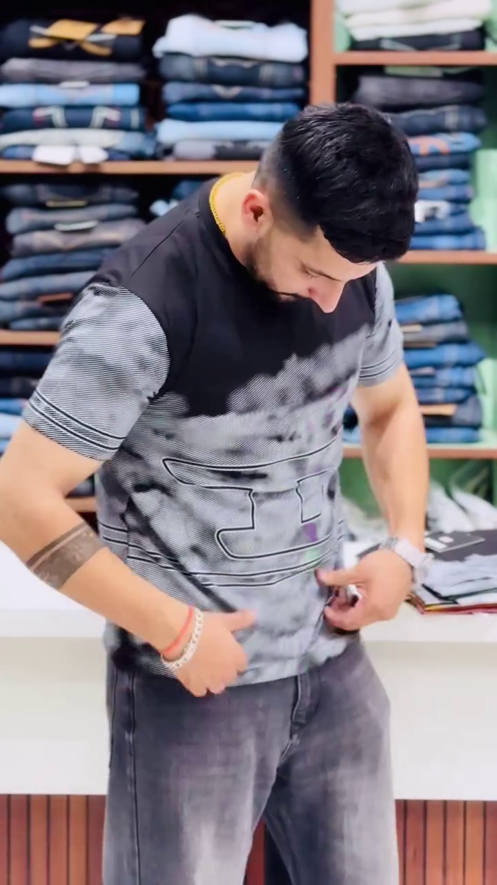 Men Abstract Printed Neck Cotton Oversized Tshirt