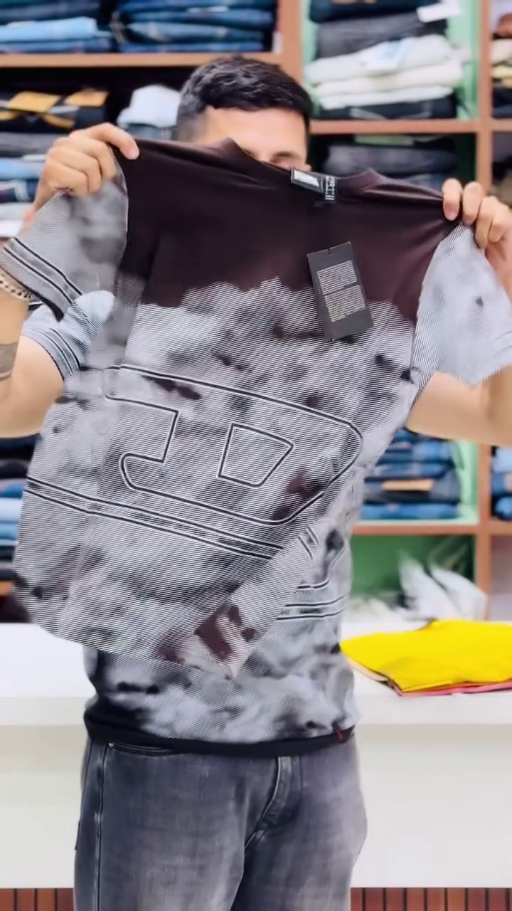 Men Abstract Printed Neck Cotton Oversized Tshirt - Image 8