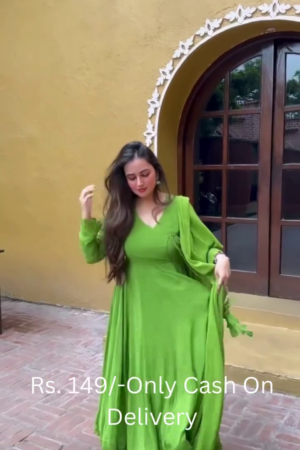Anarkali Kurta With Trousers & Dupatta