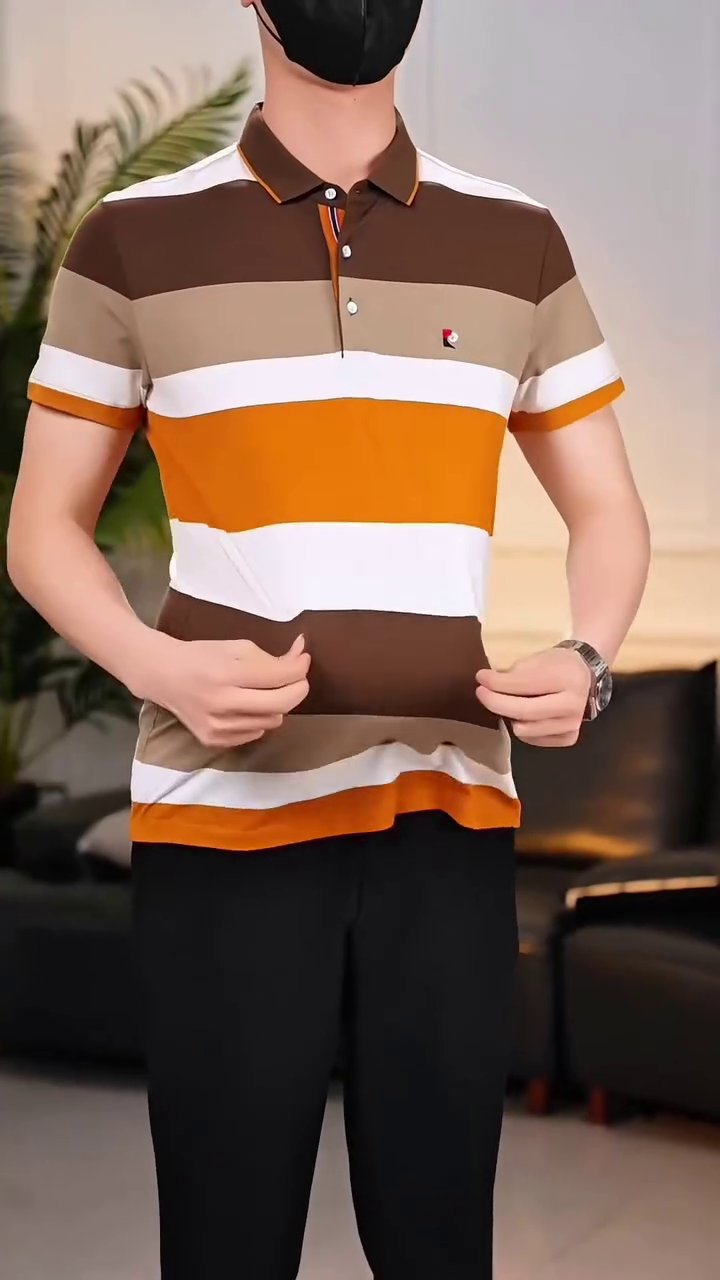 Men Striped Polo Collar T-shirt - Image 12