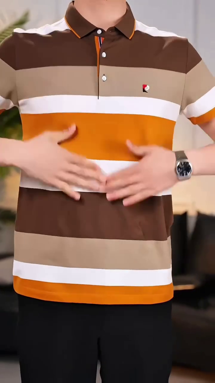 Men Striped Polo Collar T-shirt - Image 10