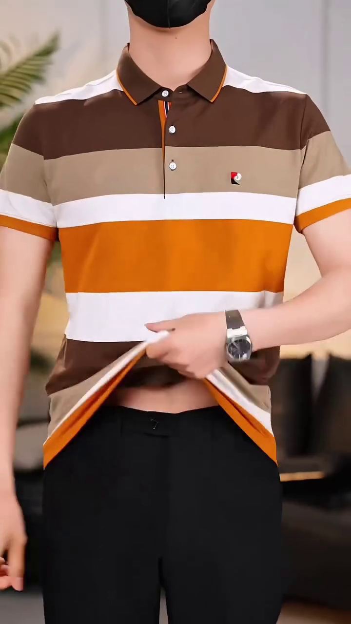 Men Striped Polo Collar T-shirt - Image 9