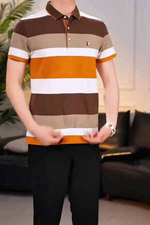 Men Striped Polo Collar T-shirt
