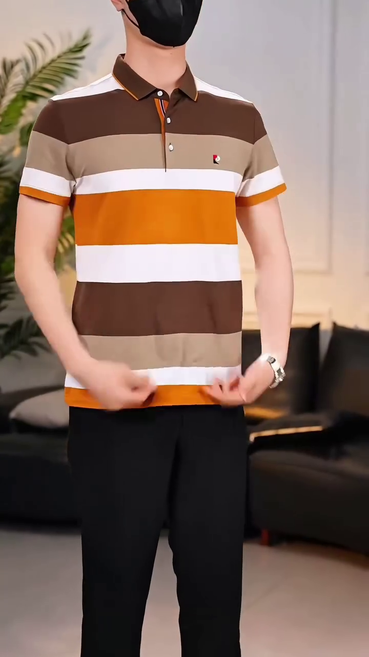 Men Striped Polo Collar T-shirt