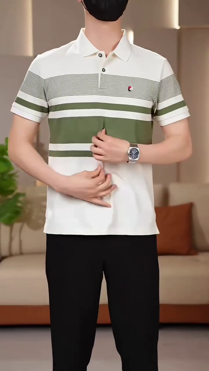Men Striped Polo Collar T-shirt - Image 6
