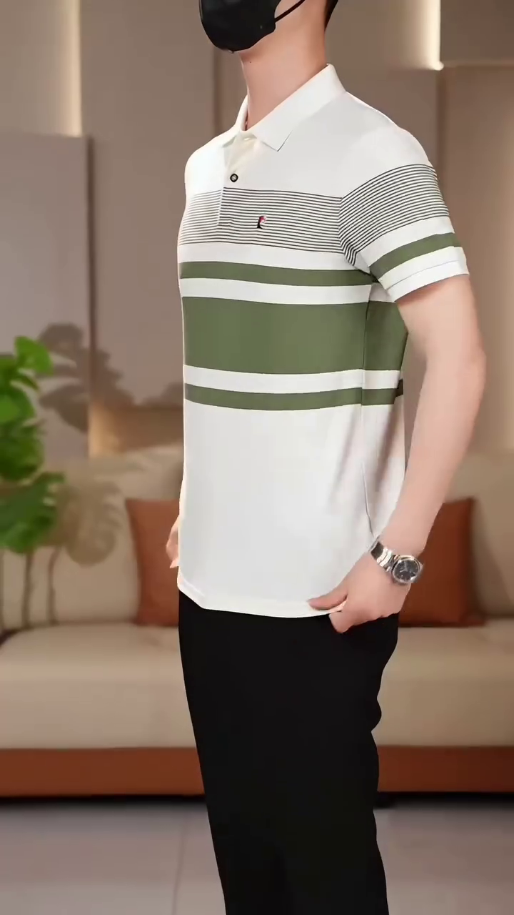 Men Striped Polo Collar T-shirt - Image 4